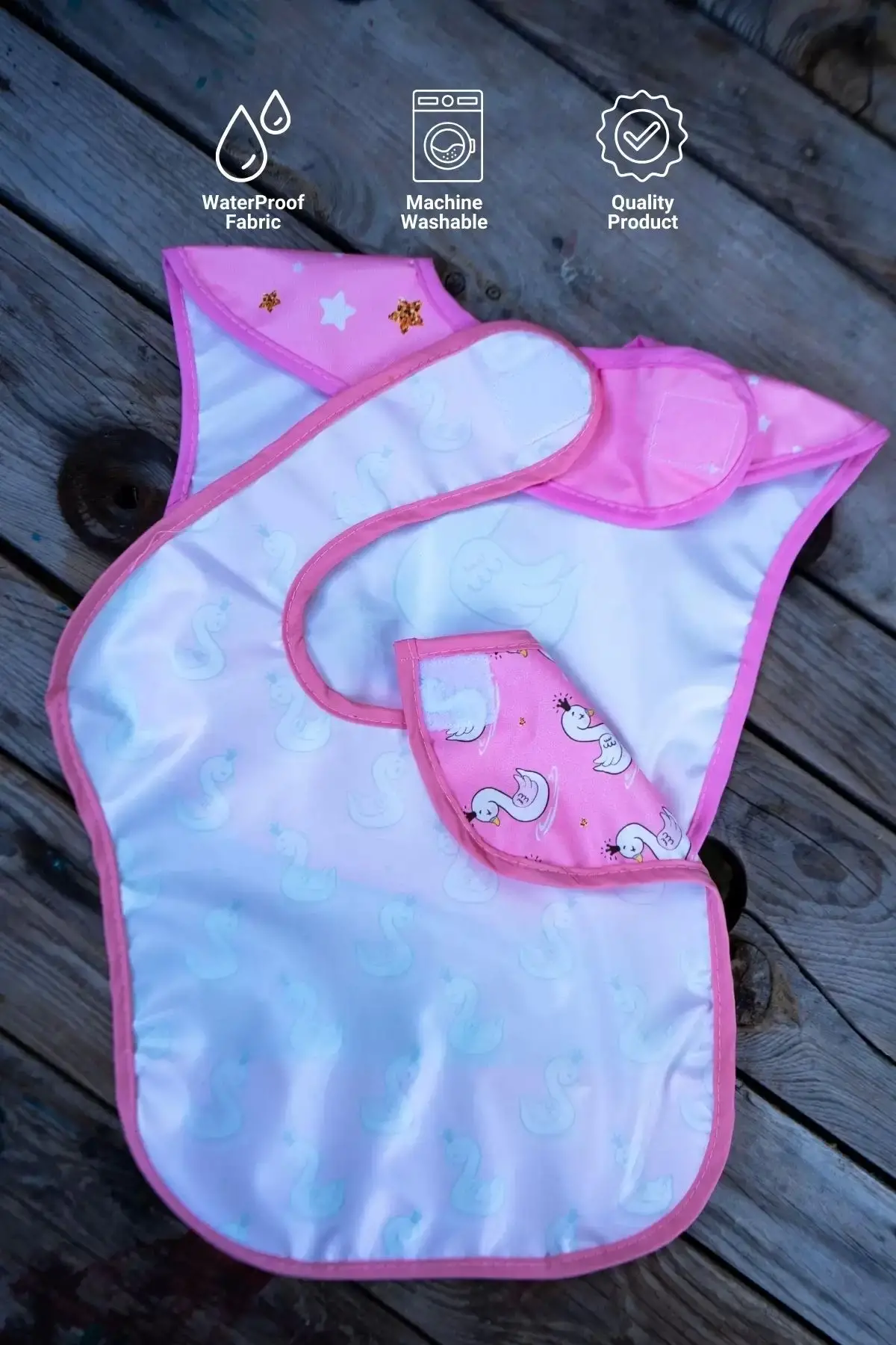 Kuğu Desenli 2li Sıvı Geçirmez Kolsuz Bebek Mama Önlüğü 0-12 Ay