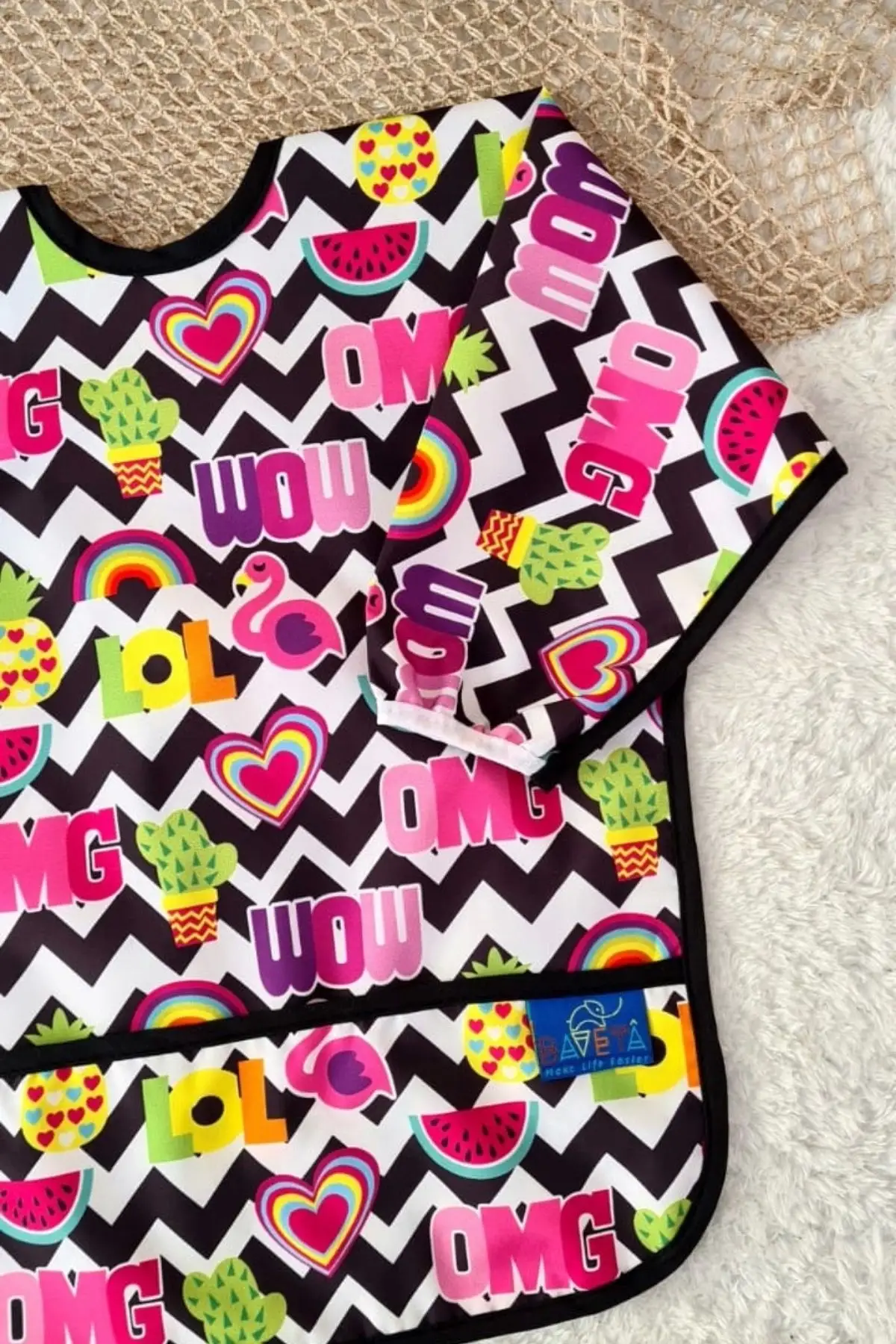 Lol Desenli Sıvı Geçirmez Kız Aktivite ve Mama Önlüğü 6-24 Ay