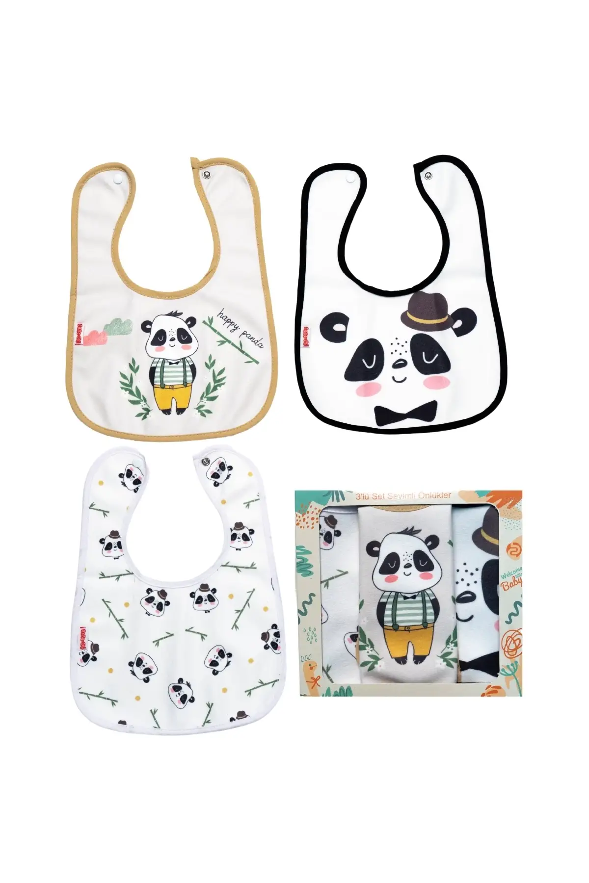 PANDA DESEN 4LÜ SET EKO SIVI GEÇİRMEZ AKTİVİTE VE MAMA ÖNLÜĞÜ KENDİ KUTUSUNDA 6-24 AY