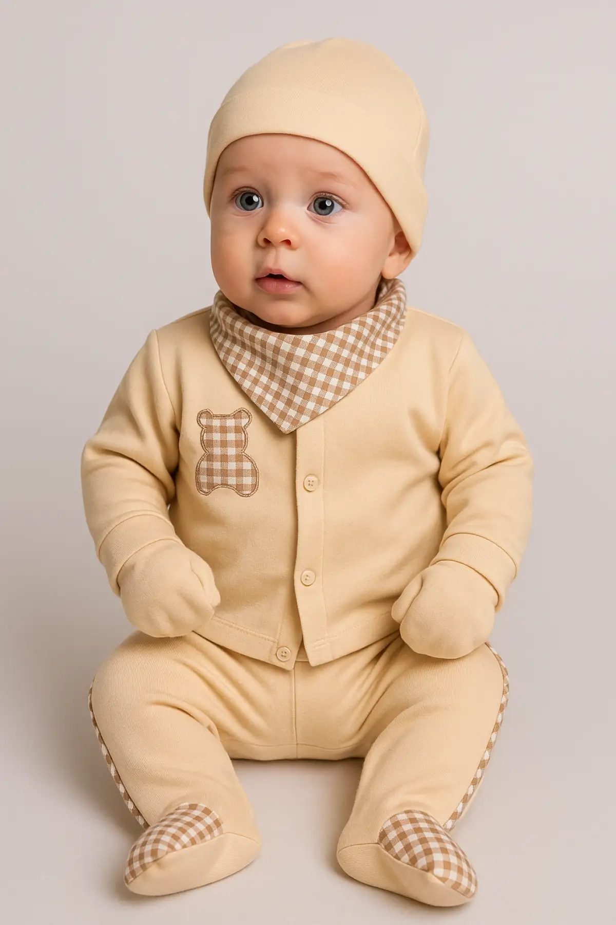 Pitikareli % 100 Pamuk 5li Erkek Bebek Hastane Çıkış Seti 0-3 Ay