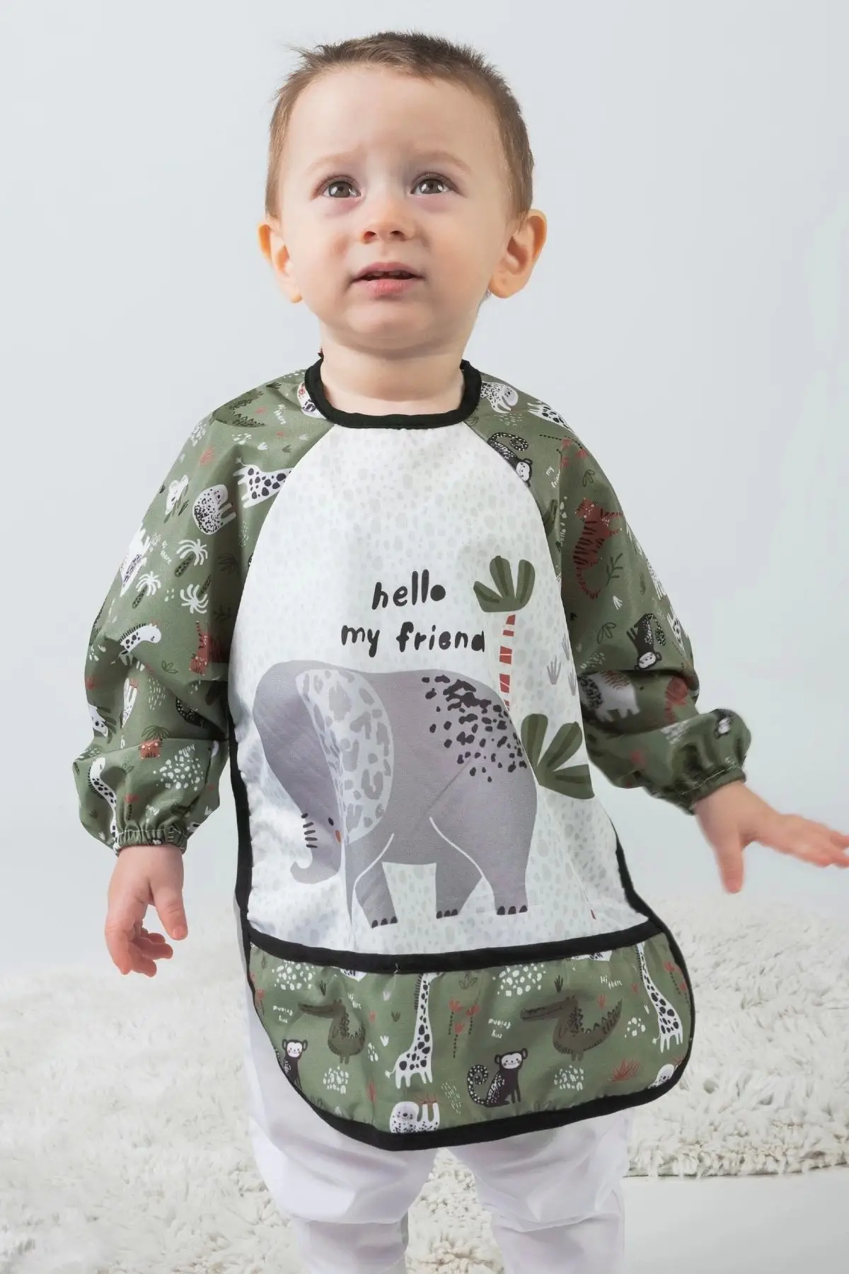 Safari Fil Desenli 2li Kombin Kollu Mama Önlüğü