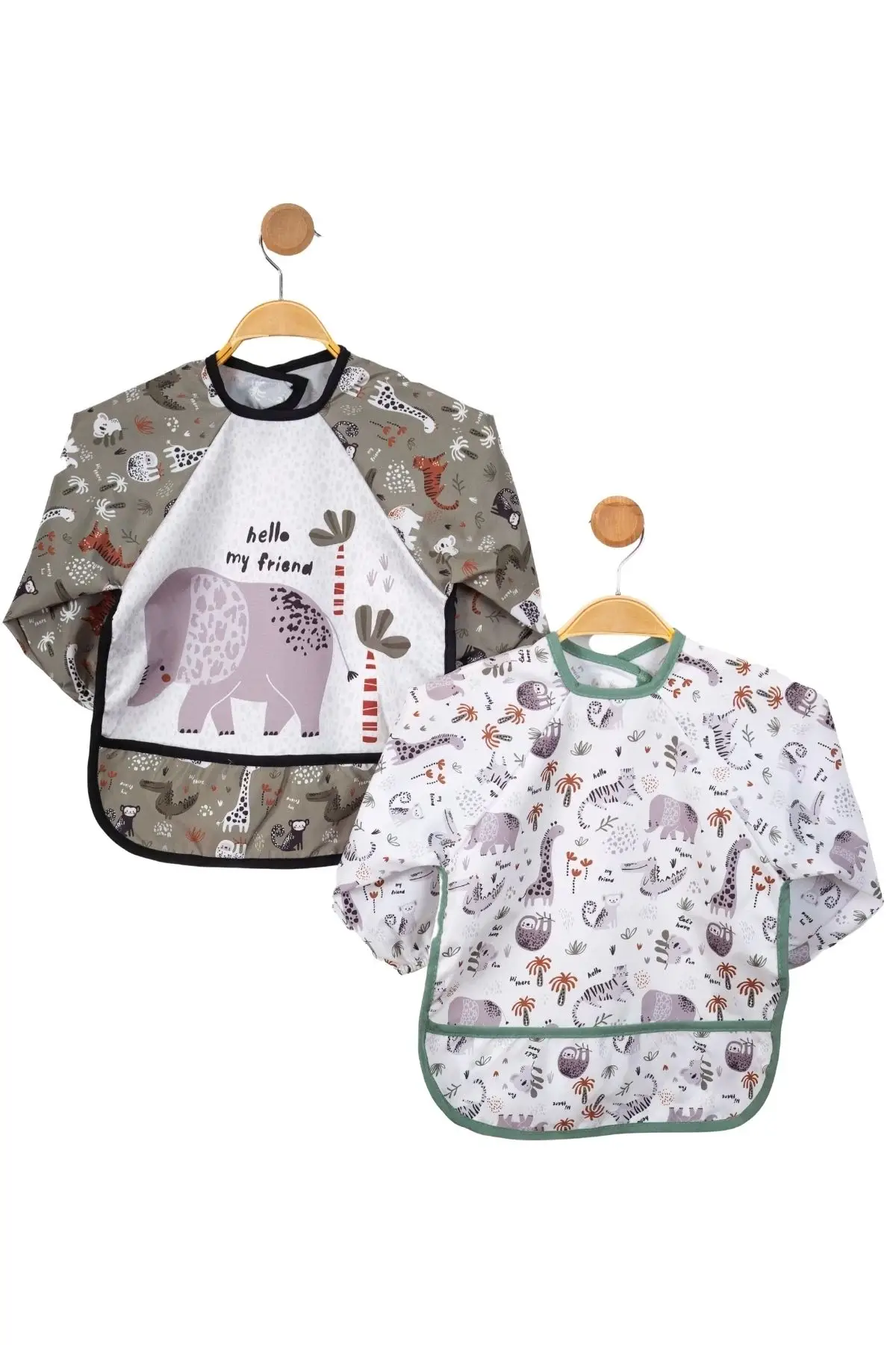 Safari Fil Desenli 2li Kombin Kollu Mama Önlüğü