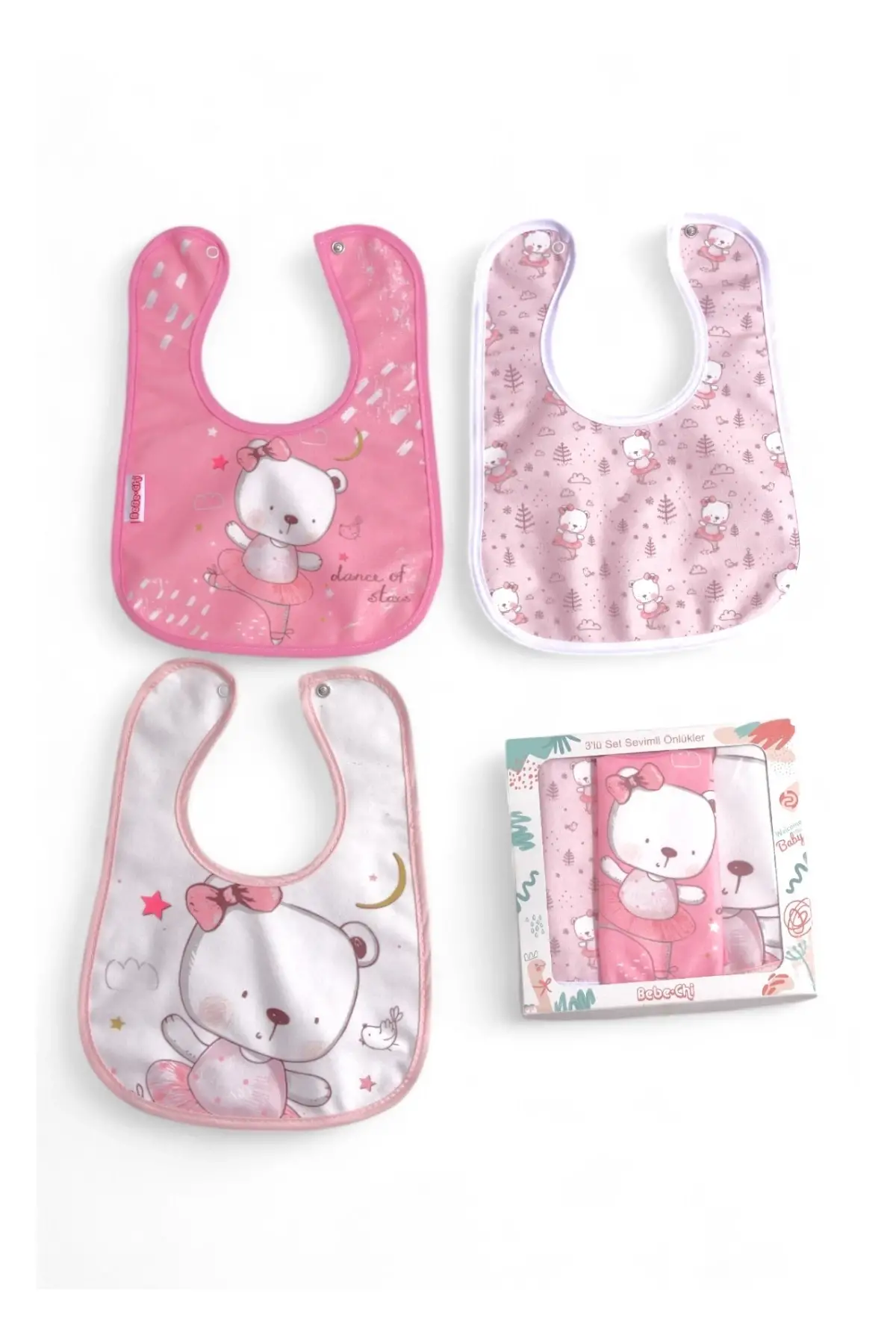 SEVİMLİ AYI DESEN 4LÜ SET EKO SIVI GEÇİRMEZ AKTİVİTE VE MAMA ÖNLÜĞÜ KENDİ KUTUSUNDA 6-24 AY