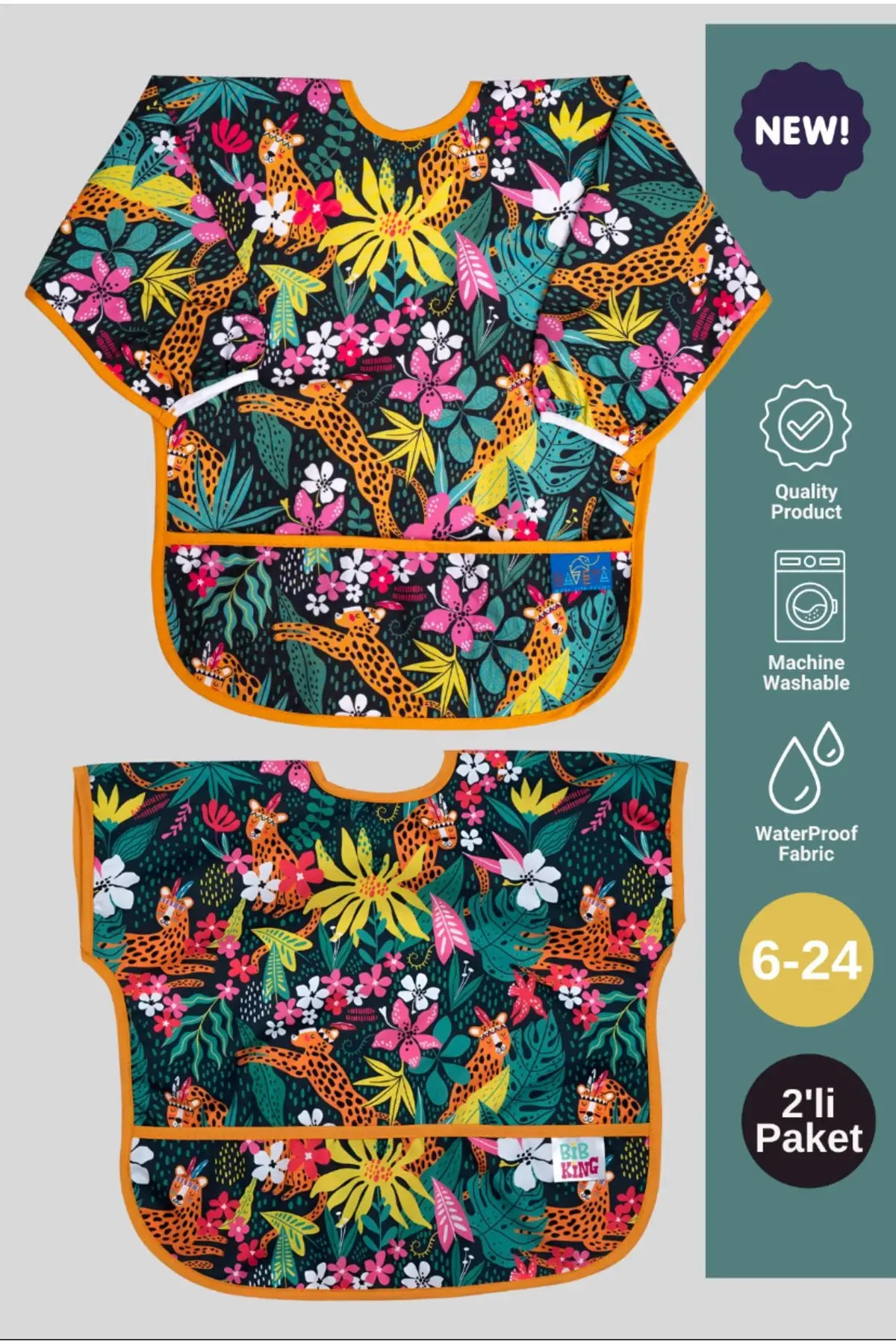 Sıvı Geçirmez 2’Li Set Kısa ve Uzun Kol Aktivite Mama Önlüğü (DREAM) 6-24 Ay