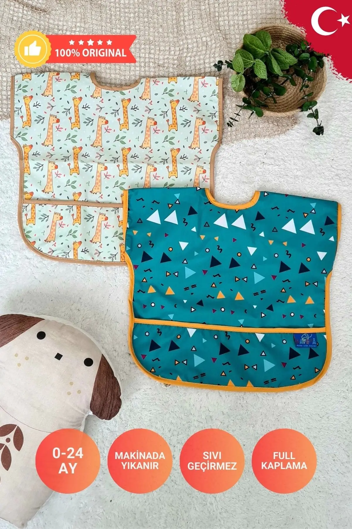 Sıvı Geçirmez Kolsuz 6-24 Ay 2li Aktivite ve Mama Önlüğü ( FOREST-ABSTRACK)