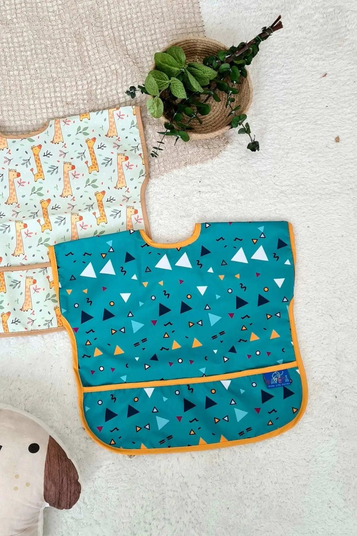 Sıvı Geçirmez Kolsuz 6-24 Ay 2li Aktivite ve Mama Önlüğü ( FOREST-ABSTRACK)