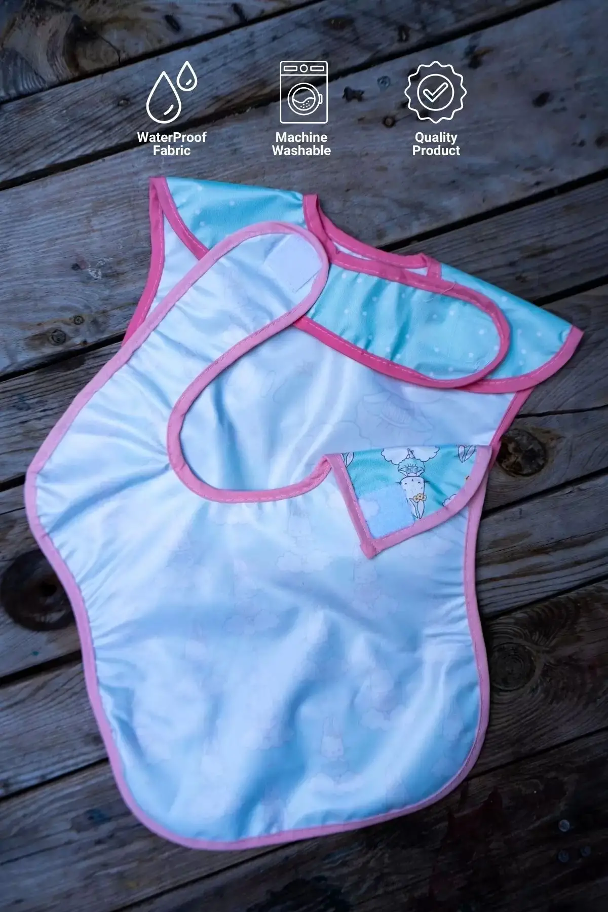 So Cute Desenli 2li Sıvı Geçirmez Kolsuz Bebek Mama Önlüğü 0-12 Ay