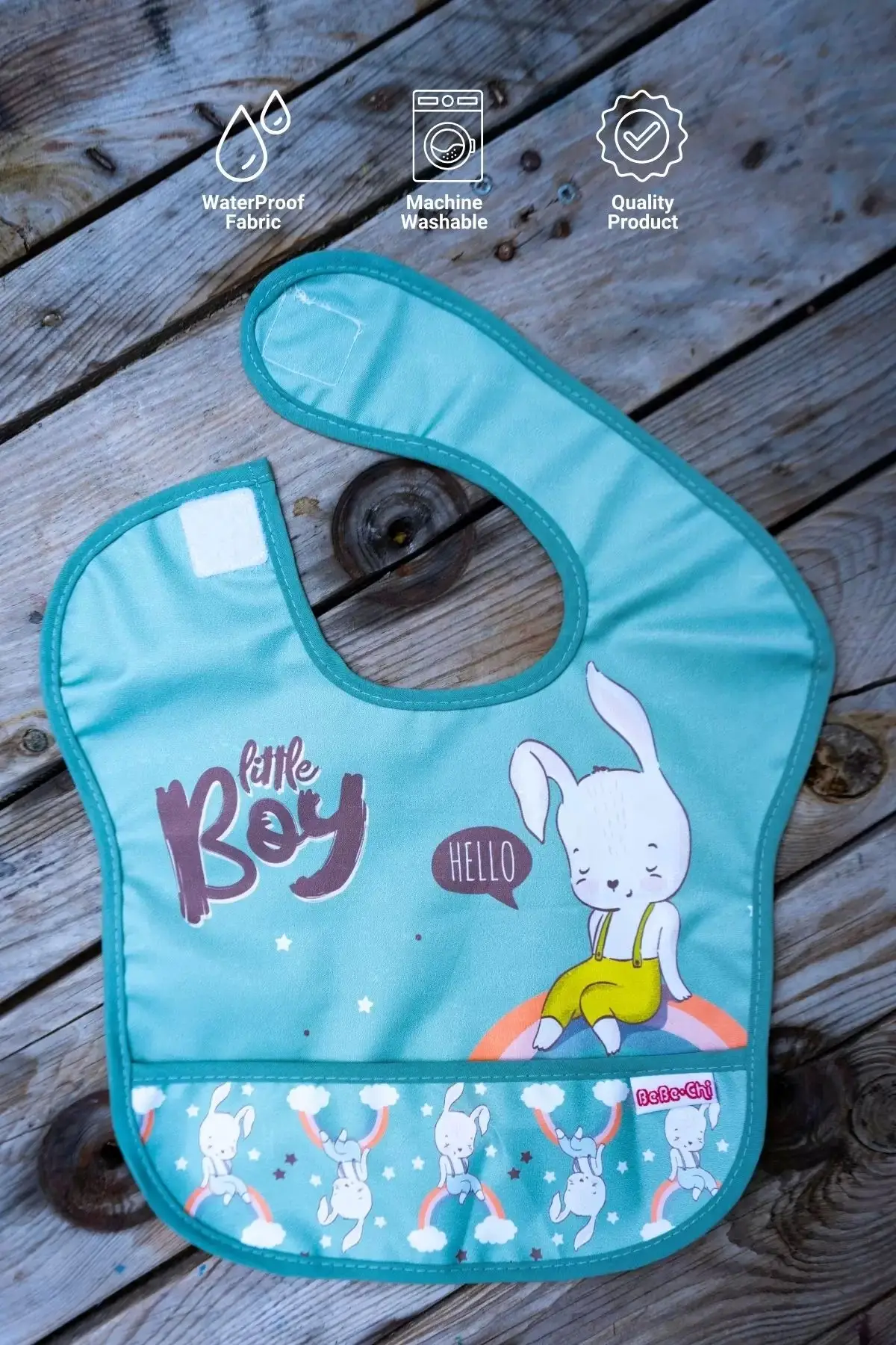 Tavşan Desenli 2li Sıvı Geçirmez Kolsuz Bebek Mama Önlüğü 0-12 Ay