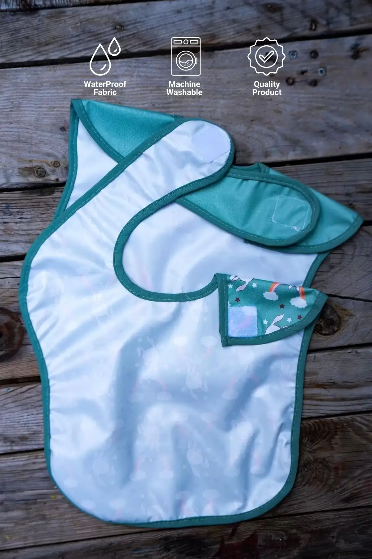 Tavşan Desenli 2li Sıvı Geçirmez Kolsuz Bebek Mama Önlüğü 0-12 Ay