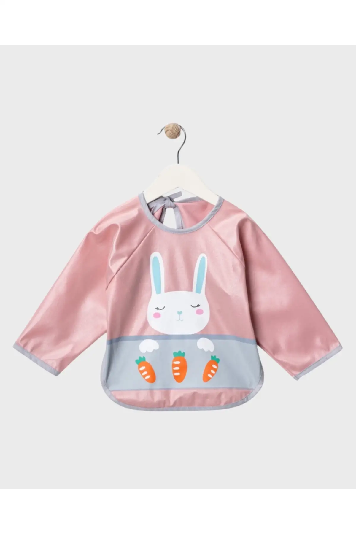 Havuç Tavşan Desenli Kollu Bebek Önlüğü - Su Geçirmez Mama Önlüğü