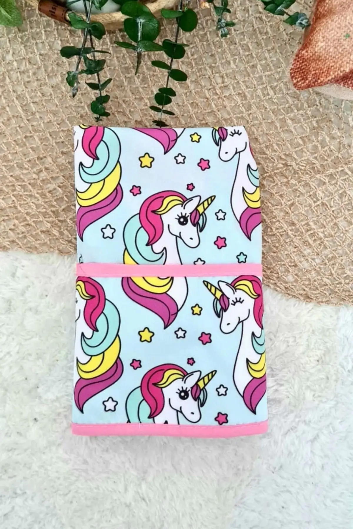 Unicorn Pembe Desenli Sıvı Geçirmez Kız Aktivite ve Mama Önlüğü 6-24 Ay