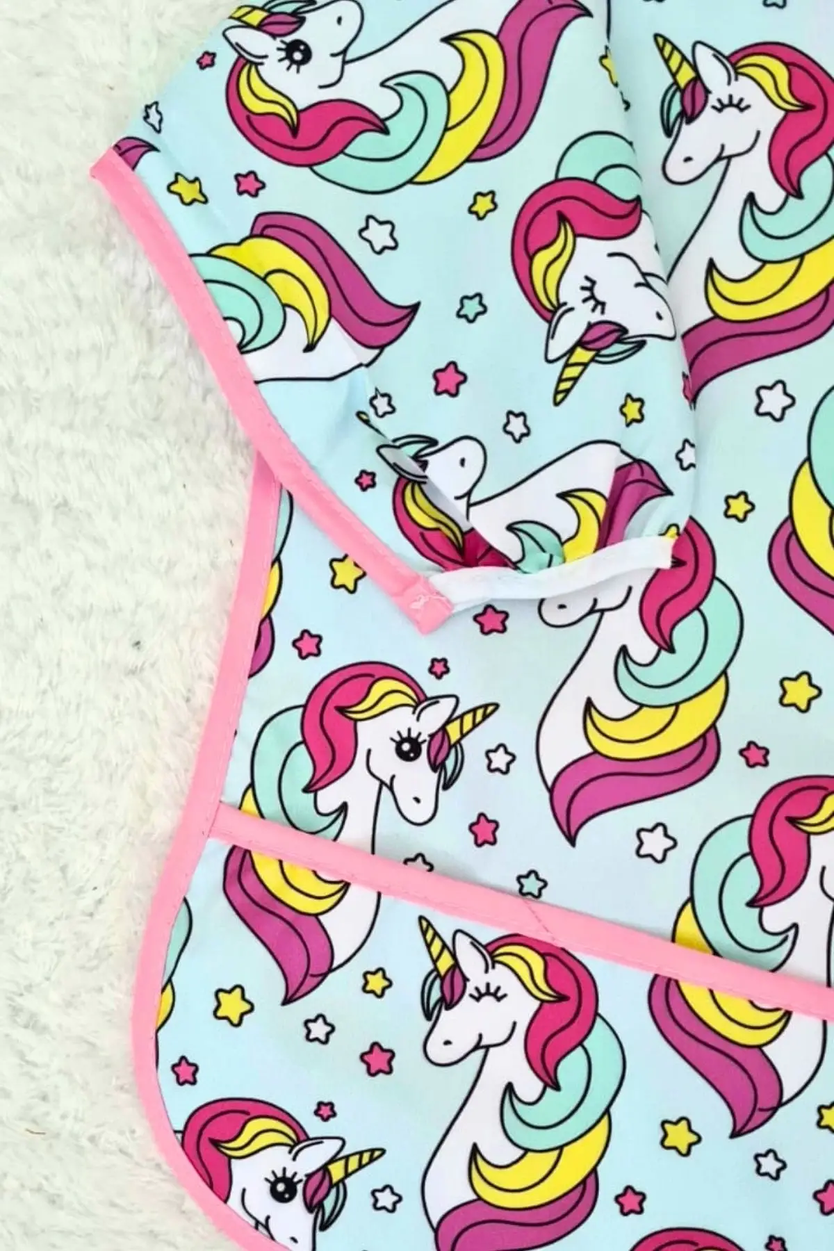 Unicorn Pembe Desenli Sıvı Geçirmez Kız Aktivite ve Mama Önlüğü 6-24 Ay