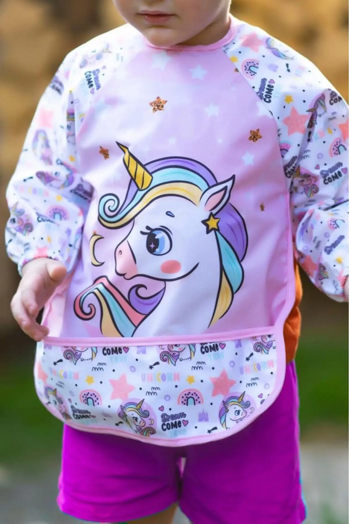 Uzun Kollu 2li Mama Ve Etkinlik Önlüğü Ceylan Ve Unicorn Desenli 0-24 Ay