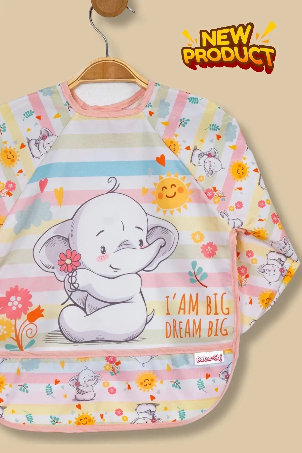 Fil Pembe Uzun Kollu 6-24 Ay Cepli Aktivite Hobi Mama Önlüğü