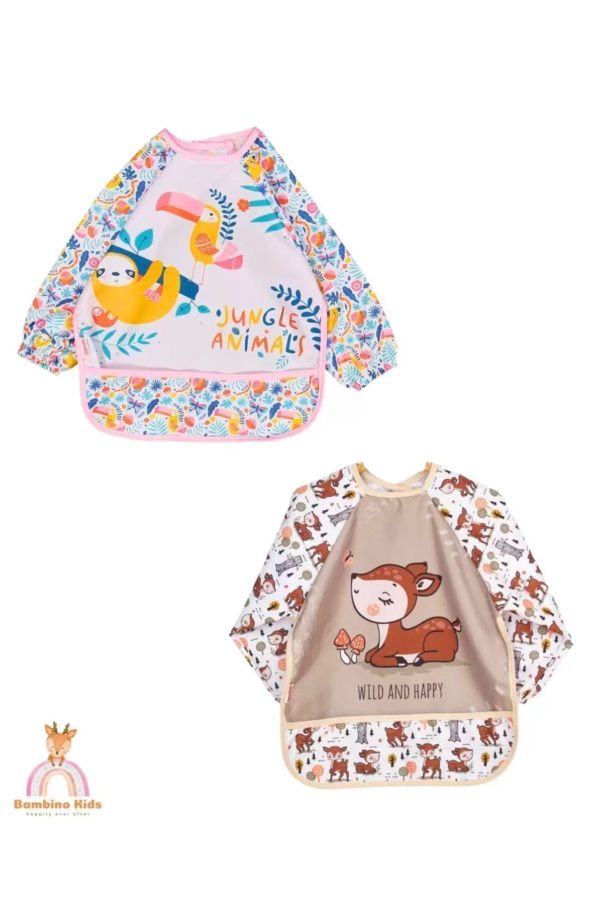 Uzun Kollu Sıvı Geçirmez Mama Önlüğü 2li Set (6-24 Ay) Karaca-Jungle