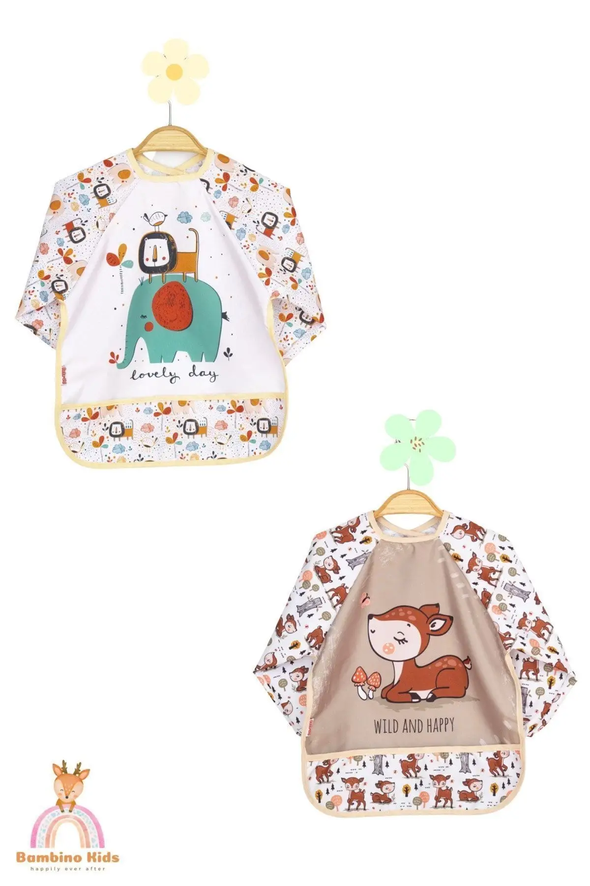 Giyilebilir Kollu Sıvı Geçirmez Mama ve Aktivite Önlüğü 6-24 Ay - Safari-Karaca