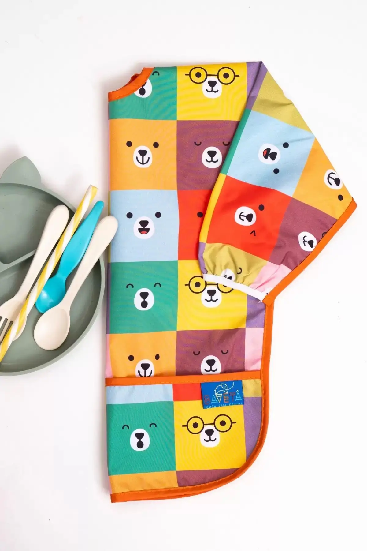 Colour Desenli 2li Sıvı Geçirmez Mama ve Aktivite Önlüğü 6-24 Ay