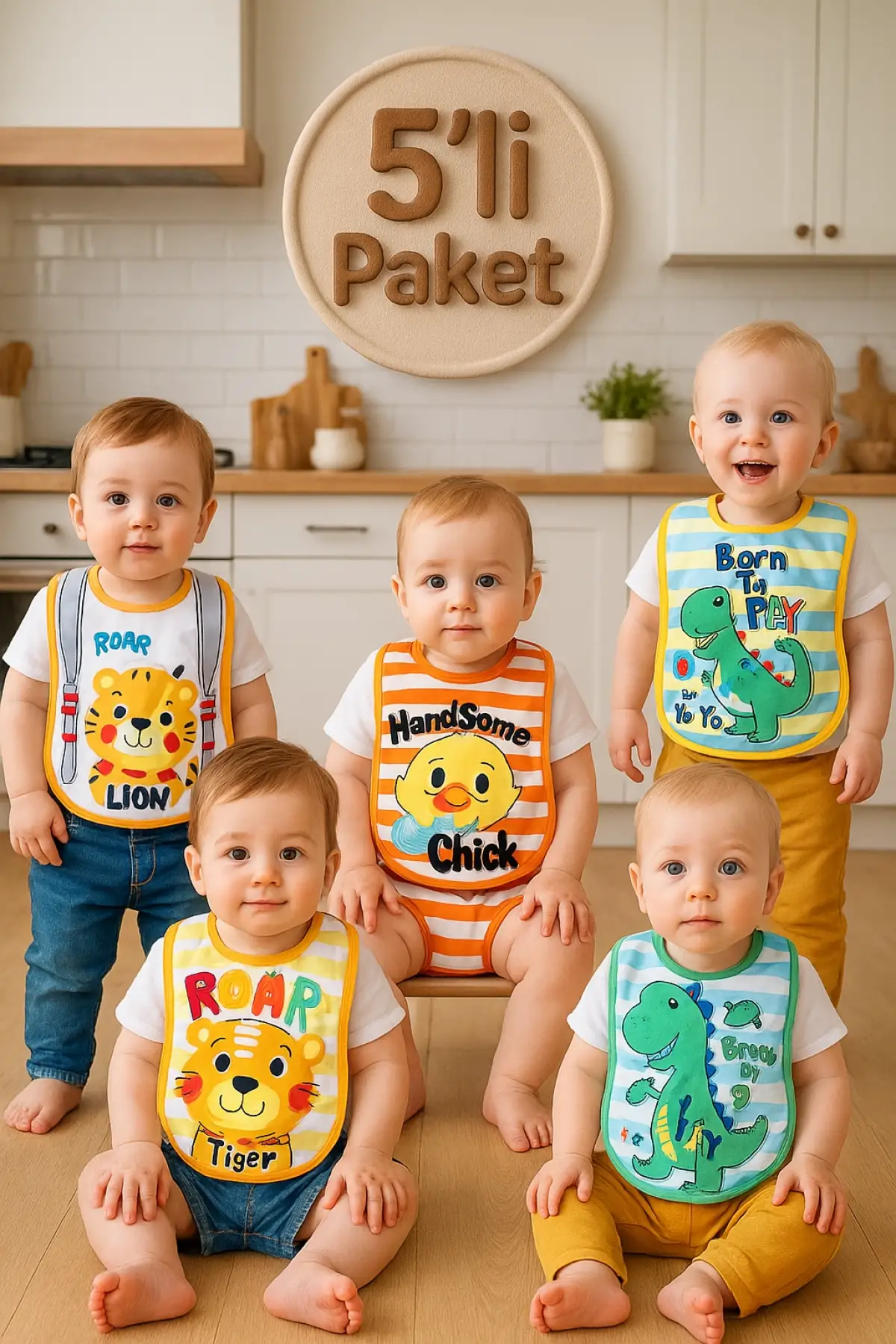 Zoo 5li Sıvı Geçirmez Bebek Mama Önlüğü 0-18 Ay