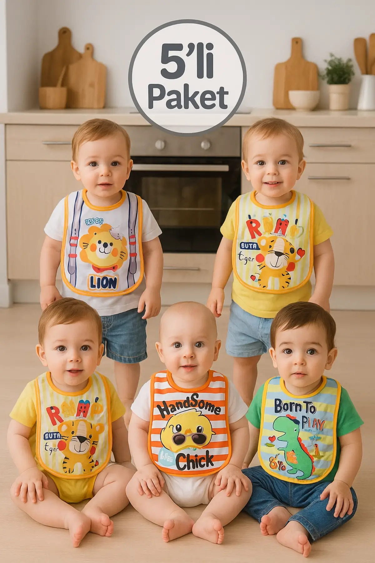 Zoo 5li Sıvı Geçirmez Bebek Mama Önlüğü 0-18 Ay