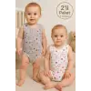 Ayyıldız Desenli 2li Paket % 100 Pamuk Kız Bebek Askılı Body Seti
