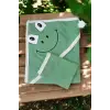 Kurbağa Nakışlı Unisex Şapka Ve Keseli Bebek Banyo Havlusu