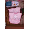 Pembe Bear Desenli 2li Sıvı Geçirmez Kolsuz Bebek Mama Önlüğü 0-12 Ay