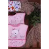 Pembe Bear Desenli 2li Sıvı Geçirmez Kolsuz Bebek Mama Önlüğü 0-12 Ay