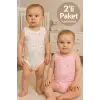 Pembe Bear Desenli 2li Paket % 100 Pamuk Kız Bebek Askılı Body Seti