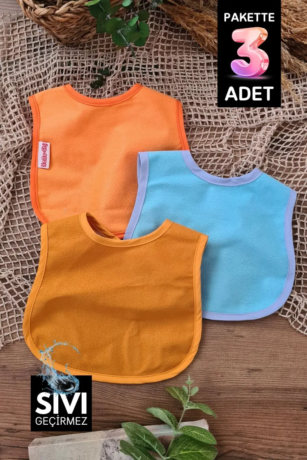 3lü Unisex Sıvı Geçirmez Unisex Bebek Mama Önlüğü