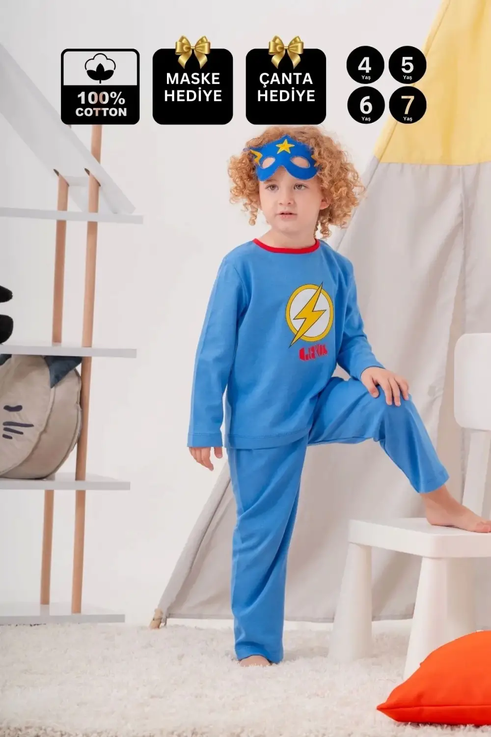 Heros Çanta Ve Maskeli Erkek Çocuk Pijama Takımı Koyu Mavi 4-7 Yaş