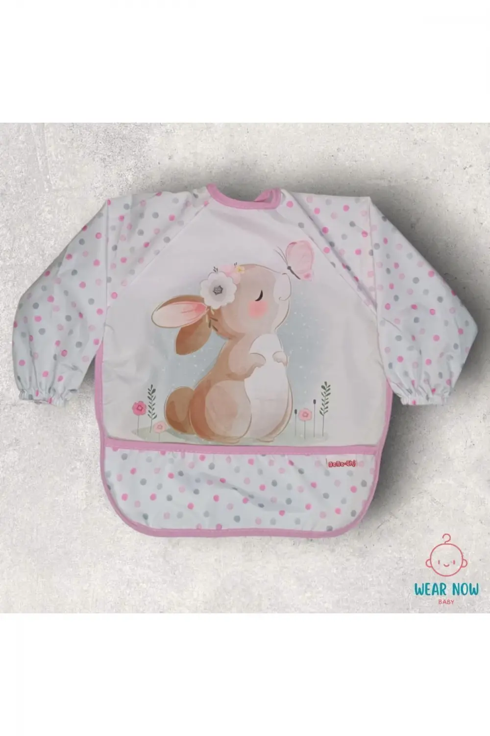 Noktalı Tavşan Desenli Sıvı Geçirmez Uzun Kollu Mama Ve Etkinlik Önlüğü 6-24 Ay