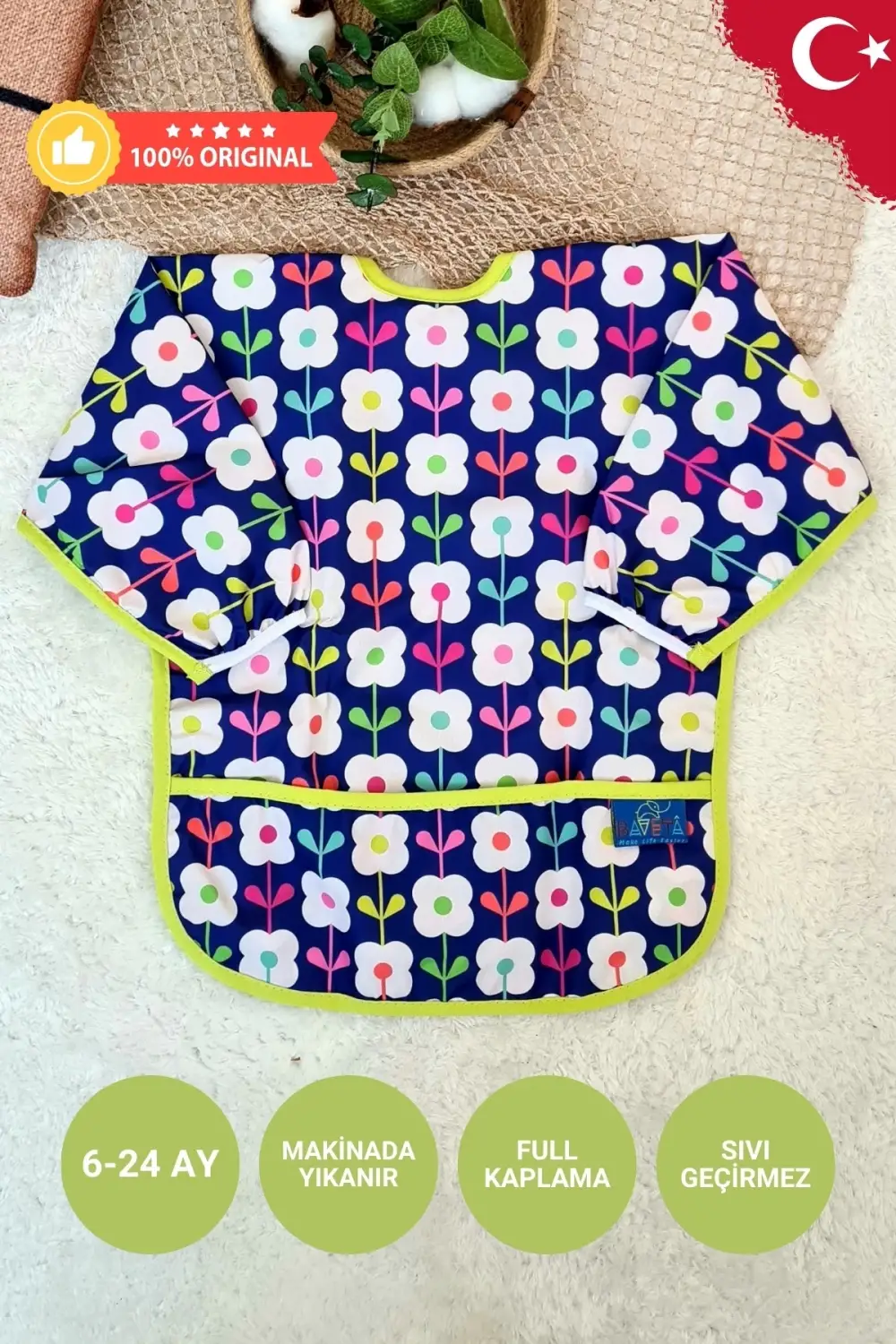 Colourfur Desenli Sıvı Geçirmez Unisex Aktivite ve Mama Önlüğü 6-24 Ay