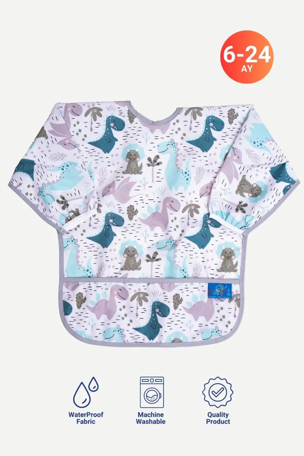 Dinozor Desenli Sıvı Geçirmez Uzun Kol Aktivite Ve Mama Önlüğü 6-24 Ay