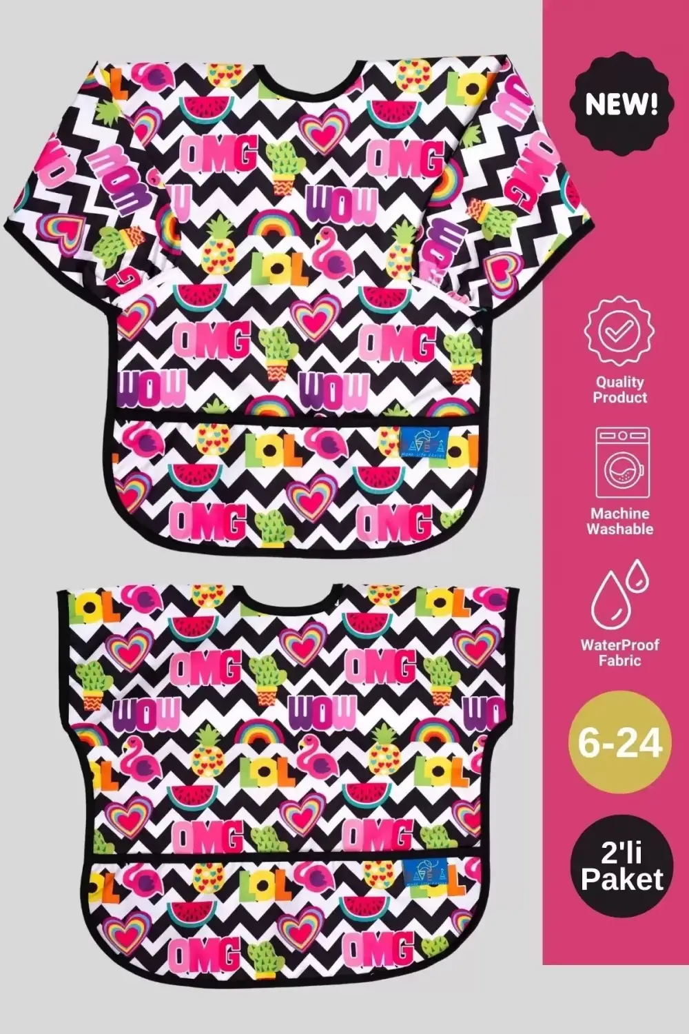 Lol Desenli 2li Paket Uzun Ve Kısa Kol Aktivite Ve Mama Önlüğü 6- 24 Ay