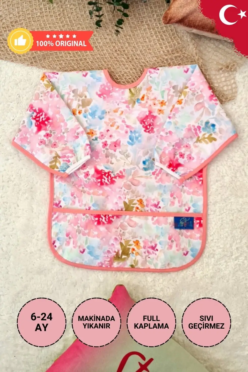 Mihra Desenli Sıvı Geçirmez Unisex Aktivite ve Mama Önlüğü 6-24 Ay