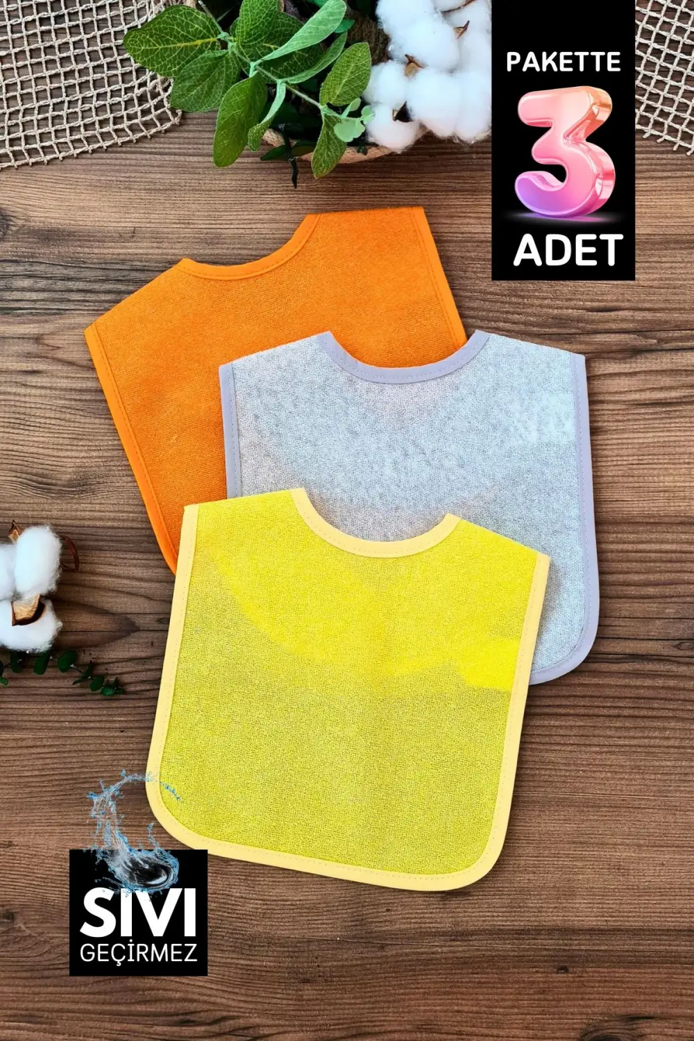 Pratik 3lü Sıvı Geçirmez Mama Önlüğü 0-18 Ay