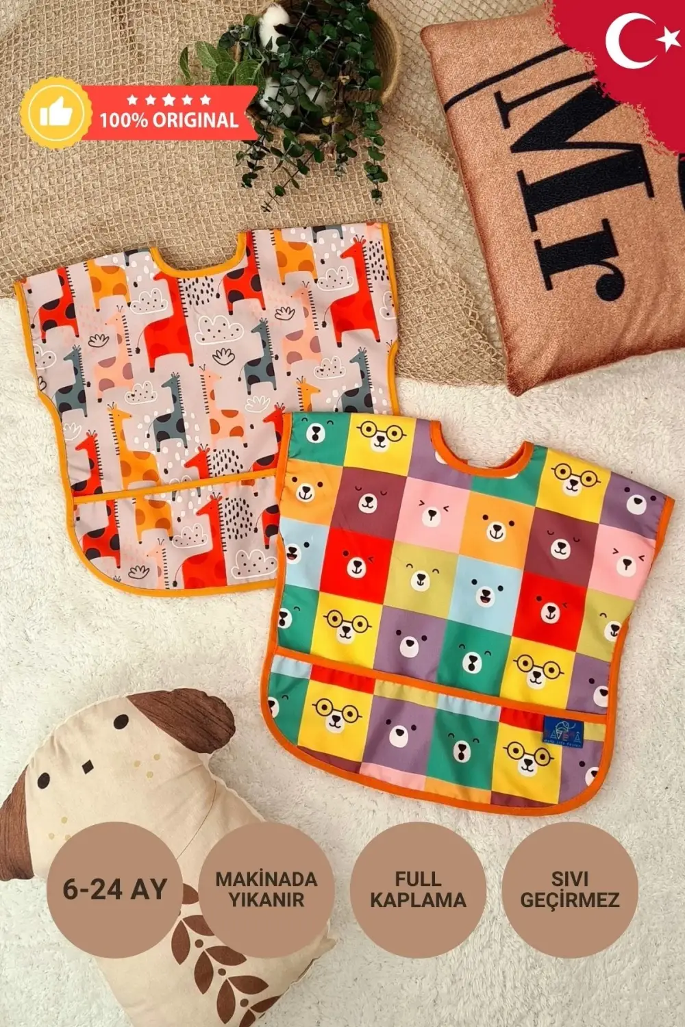 Sıvı Geçirmez 2’li Set Kolsuz Aktivite Mama Önlüğü (GRAFFE-COLOUR) 6-24 Ay