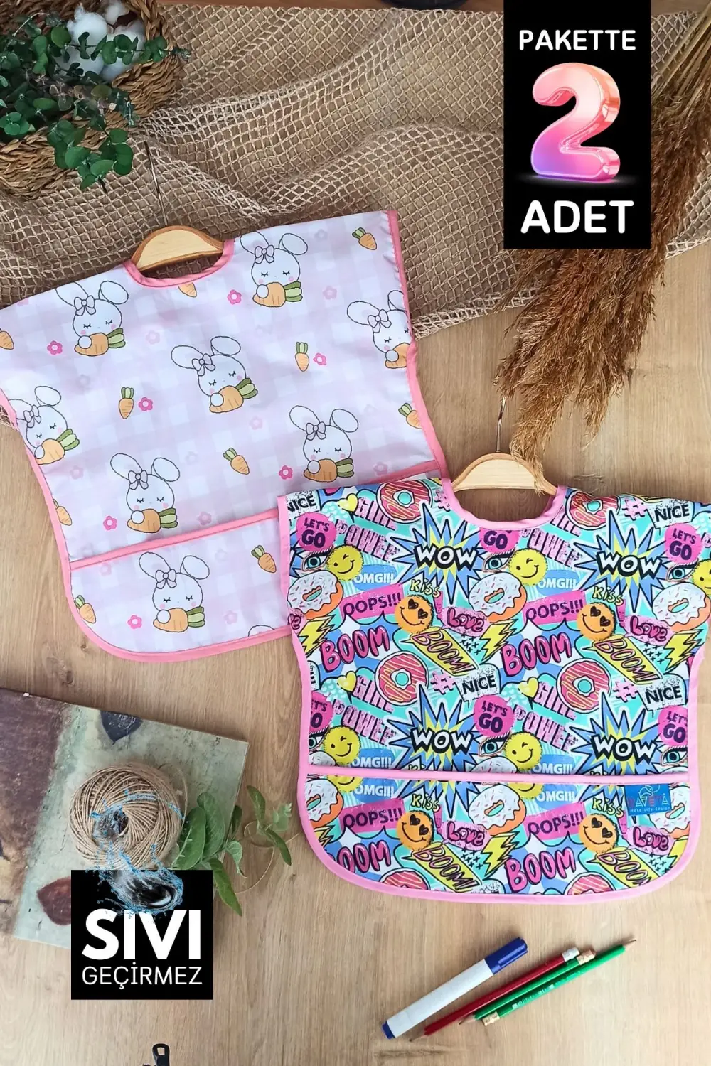 Sıvı Geçirmez Kolsuz 6-24 Ay 2li Aktivite ve Mama Önlüğü ( CARROT-BOOM )