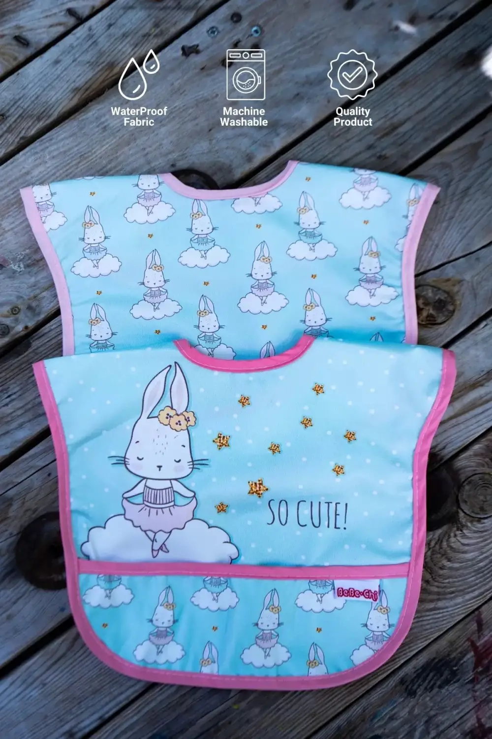 So Cute Desenli 2li Sıvı Geçirmez Kolsuz Bebek Mama Önlüğü 0-12 Ay