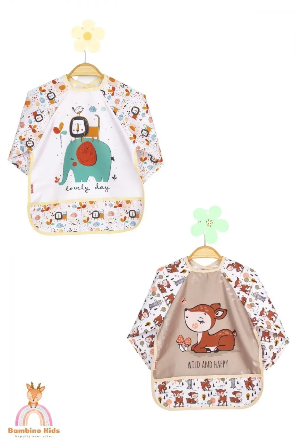 Giyilebilir Kollu Sıvı Geçirmez Mama ve Aktivite Önlüğü 6-24 Ay - Safari-Karaca