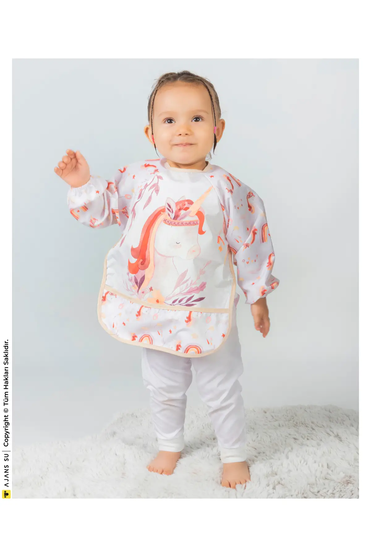 Sevimli At Desen Sivi Geçirmez Aktivite Ve Mama Önlüğü 6-24 Ay