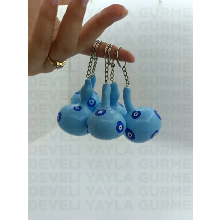 El Yapımı Mavi Nazar Boncuklu Doğal Süs Kabağı Anahtarlık