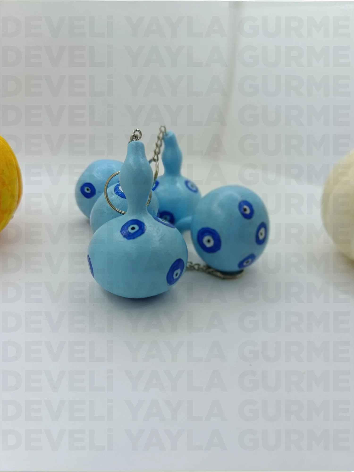 El Yapımı Mavi Nazar Boncuklu Doğal Süs Kabağı Anahtarlık