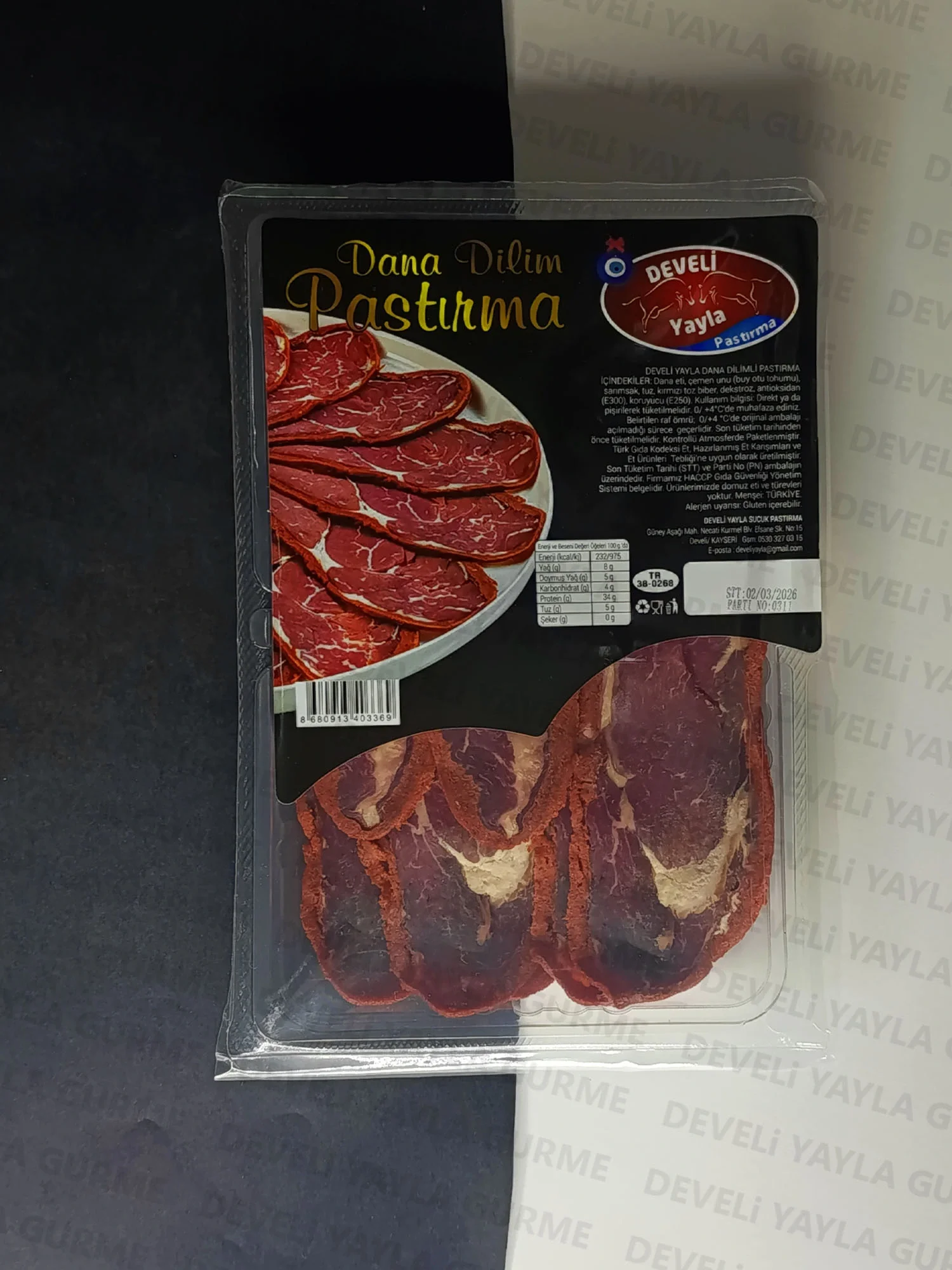 Develi Yayla Dana Sırt Çemenli Pastırma 1Kg