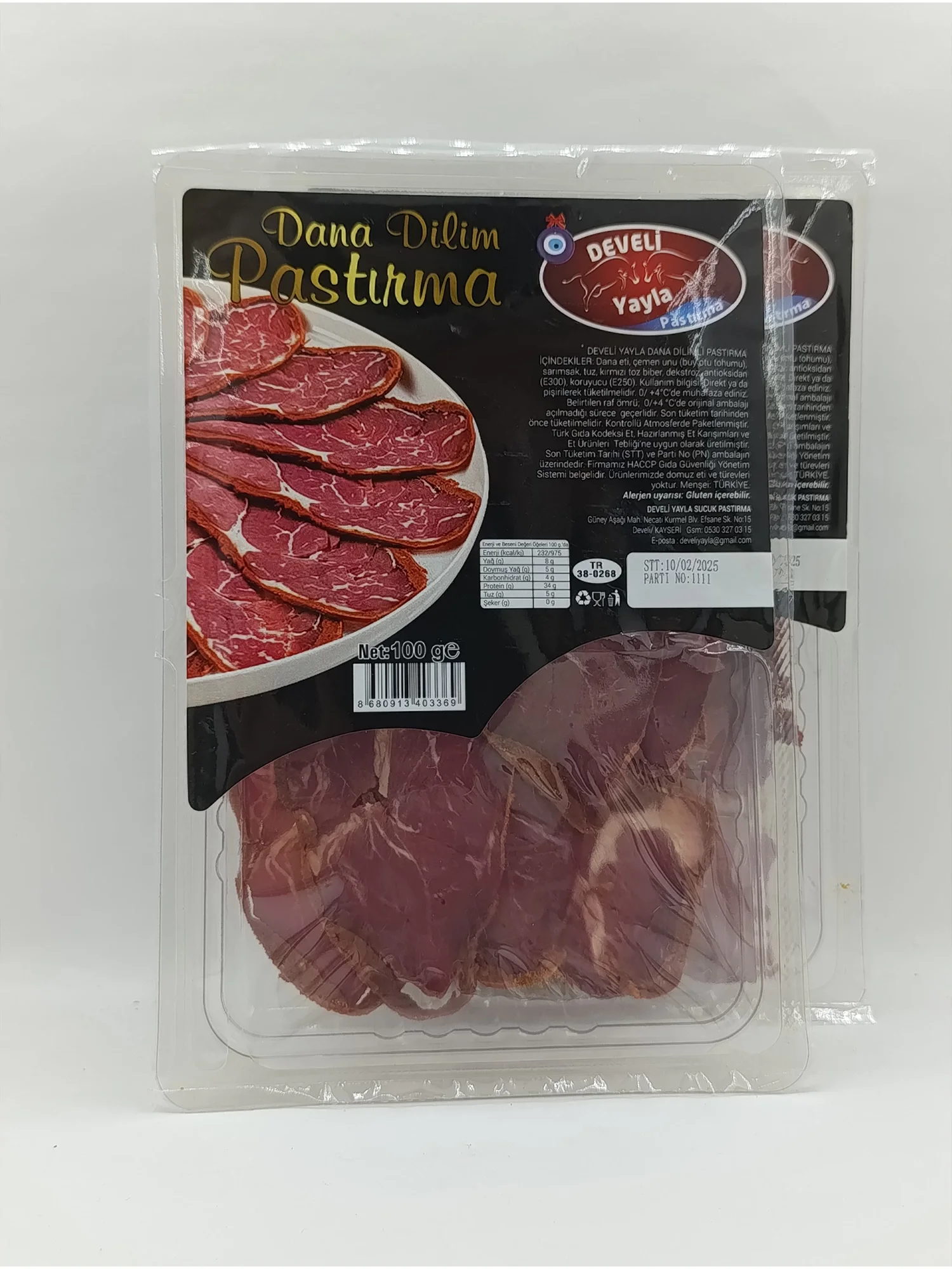 Develi Yayla Dana Sırt Çemenli Kayseri Pastırması 240 gr.