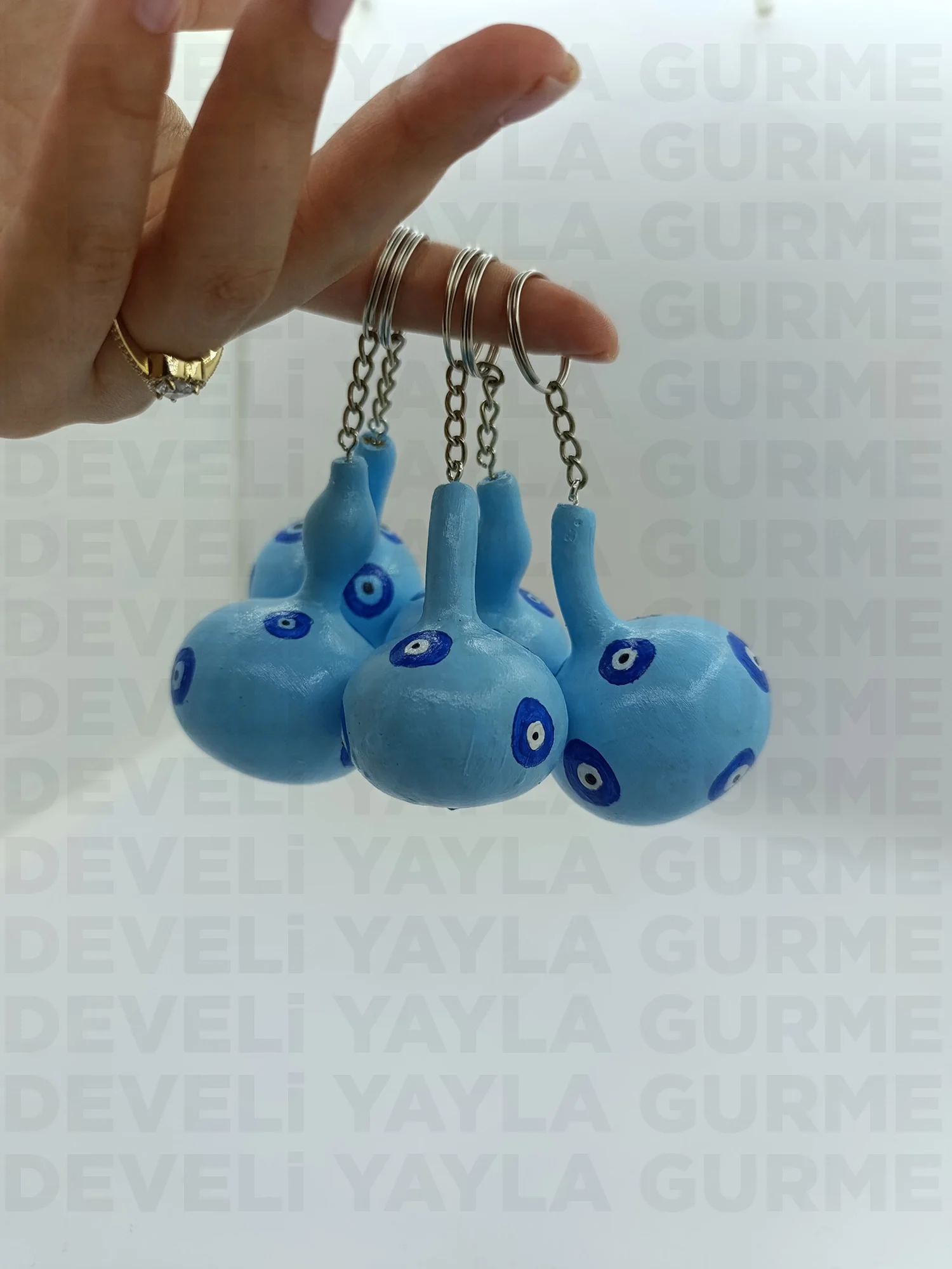 El Yapımı Mavi Nazar Boncuklu Doğal Süs Kabağı Anahtarlık