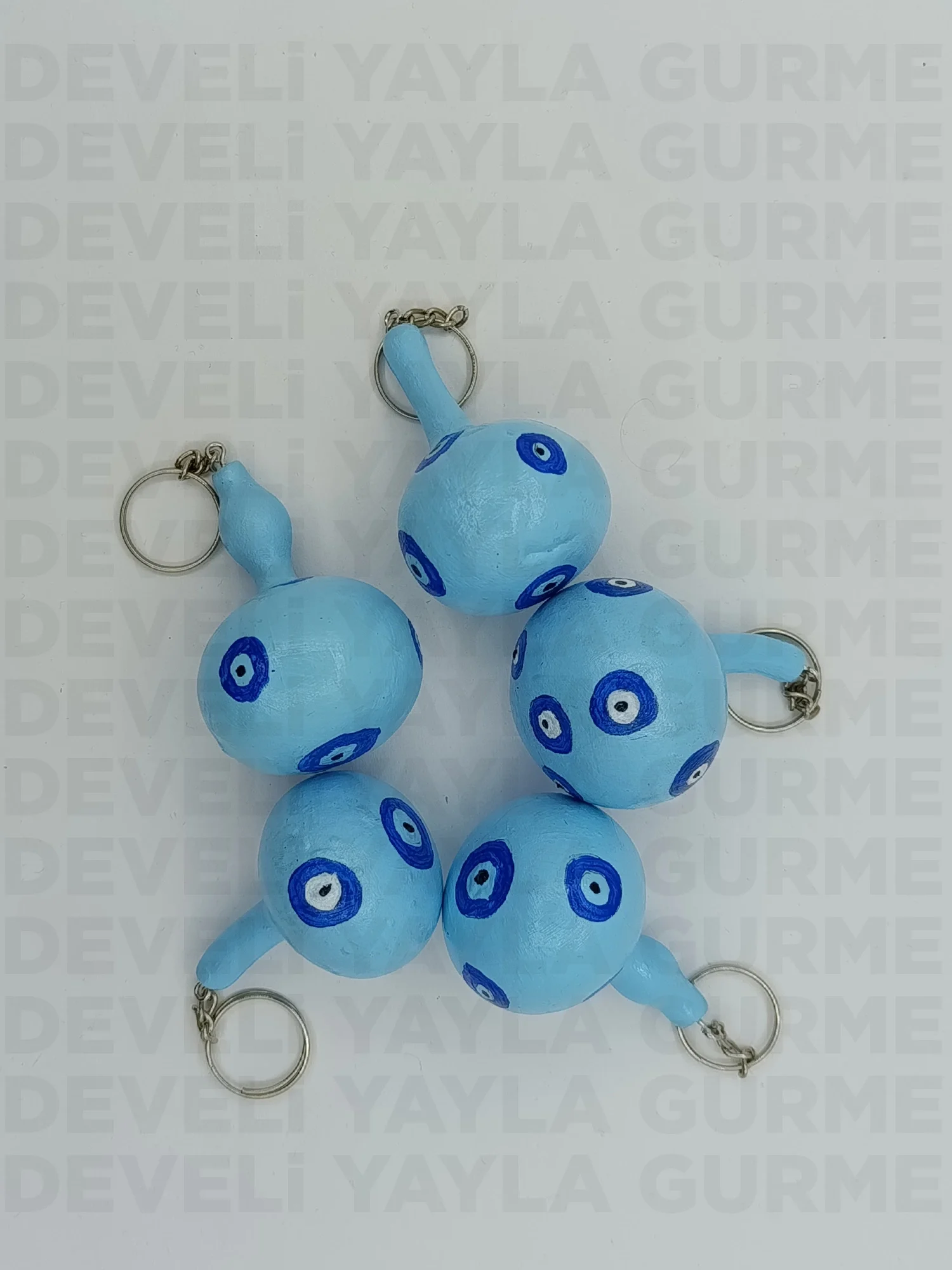 El Yapımı Mavi Nazar Boncuklu Doğal Süs Kabağı Anahtarlık