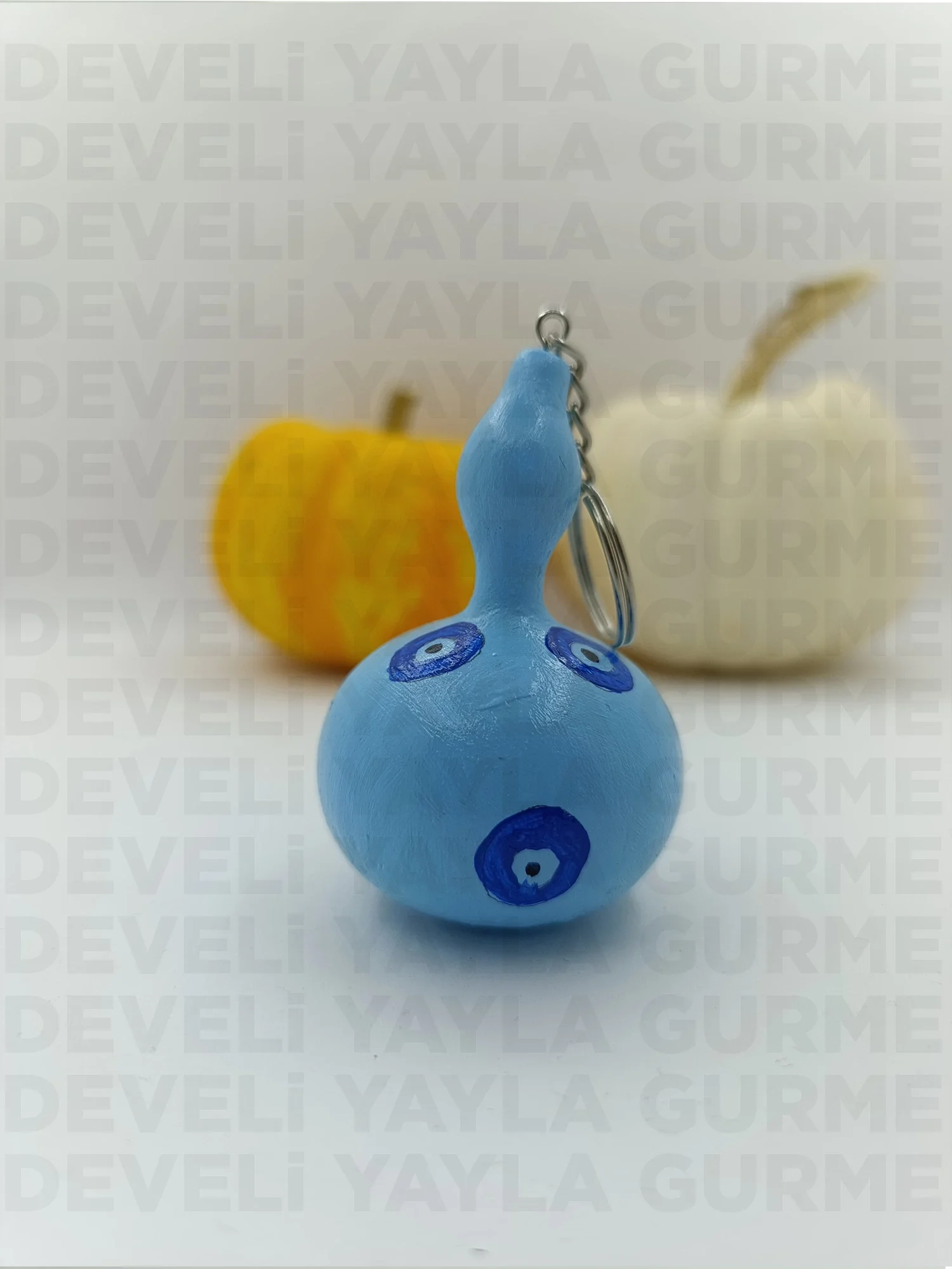 El Yapımı Mavi Nazar Boncuklu Doğal Süs Kabağı Anahtarlık