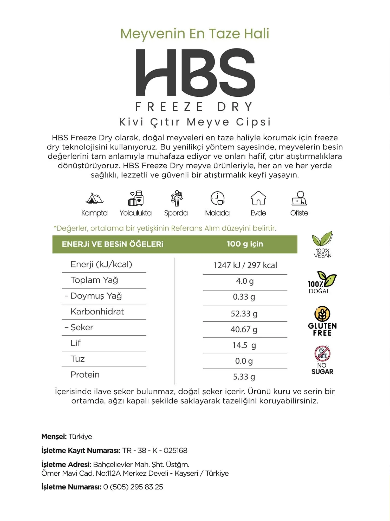 Freeze Dry Kivi - Katkı ve Şeker İlavesiz Meyve Cipsi