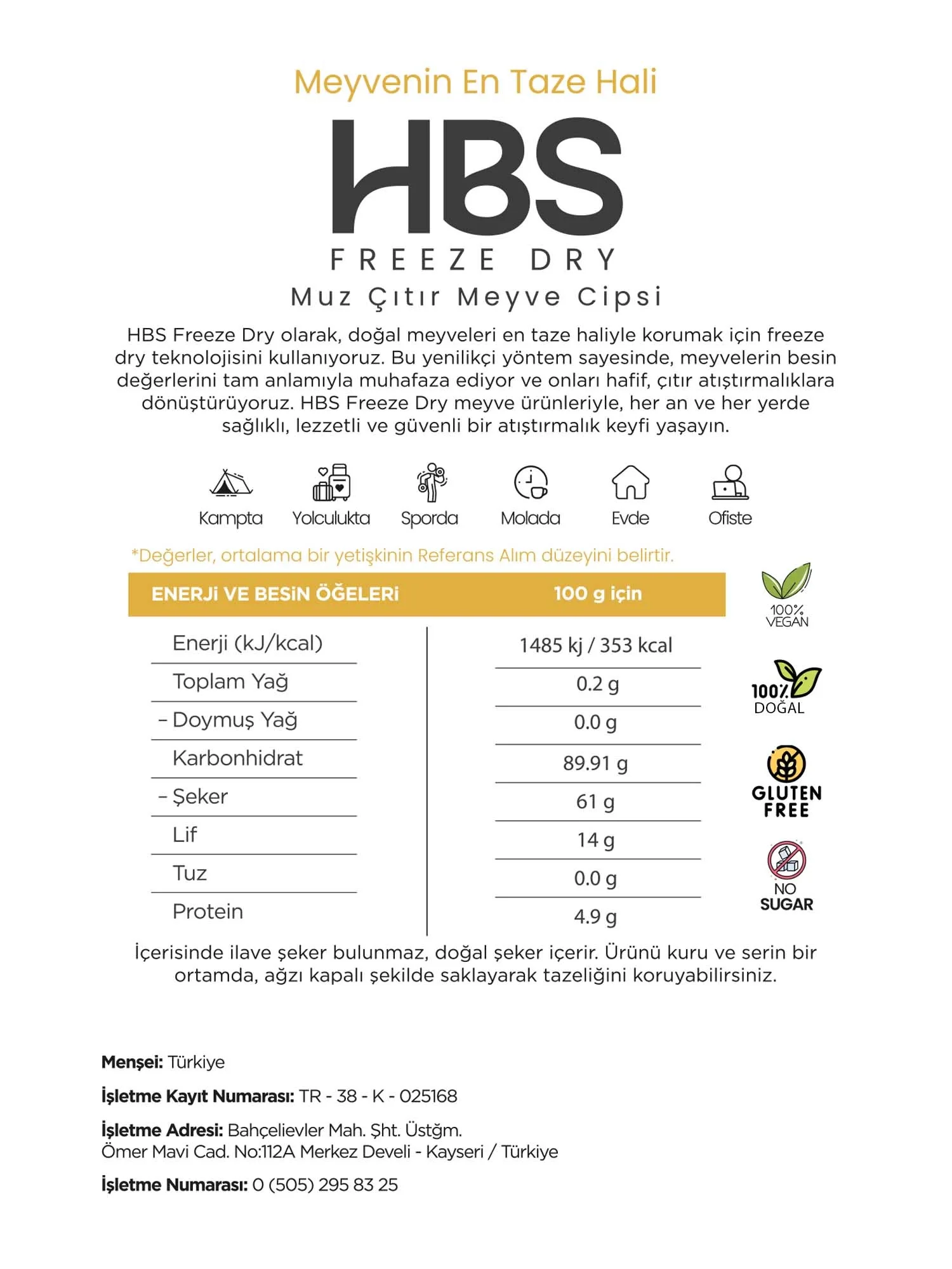 Freeze Dry Muz – Katkı ve Şeker İlavesiz Meyve Cipsi